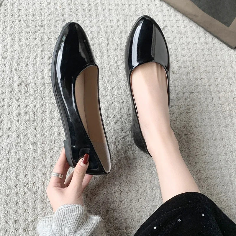 Ladies Formal Flat Shoes Spring Autumn Non-slip Women Black Causal Loafers Uniform Shoes Versatile Women's Ballet Leather Shoes