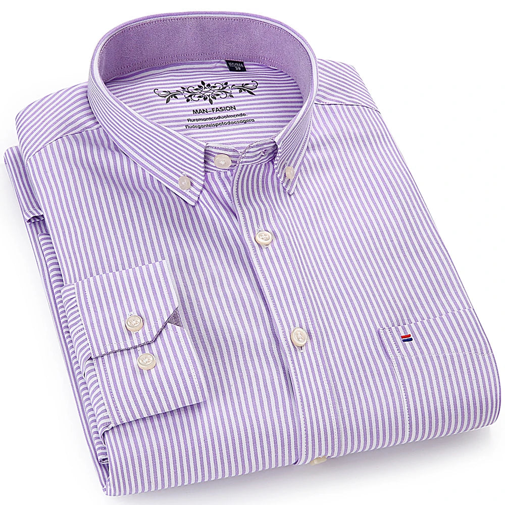 Men's Long Sleeve Oxford Button-Down Shirt with Left Chest Pocket Comfortable Autumn Winter Regular Fit Casual Versatile Fashion