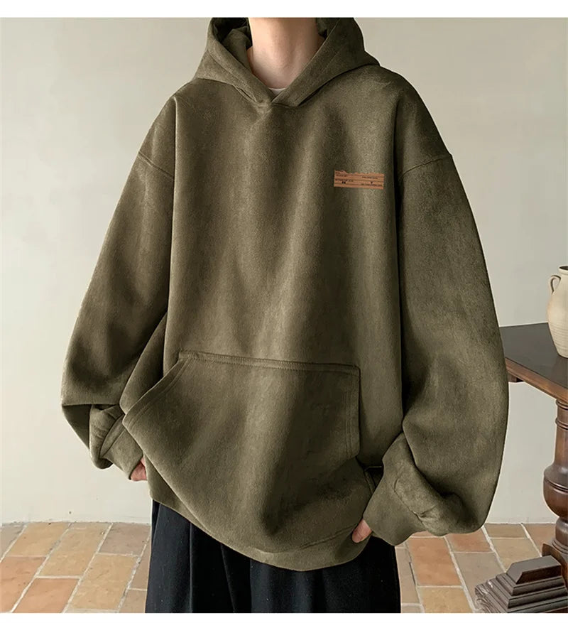 2026 New Suede Hooded Sweatshirts For Men Autumn Y2K Streetwear Printed Hoodies Hip Hop Fashion Retro Fleece Hoody Clothes