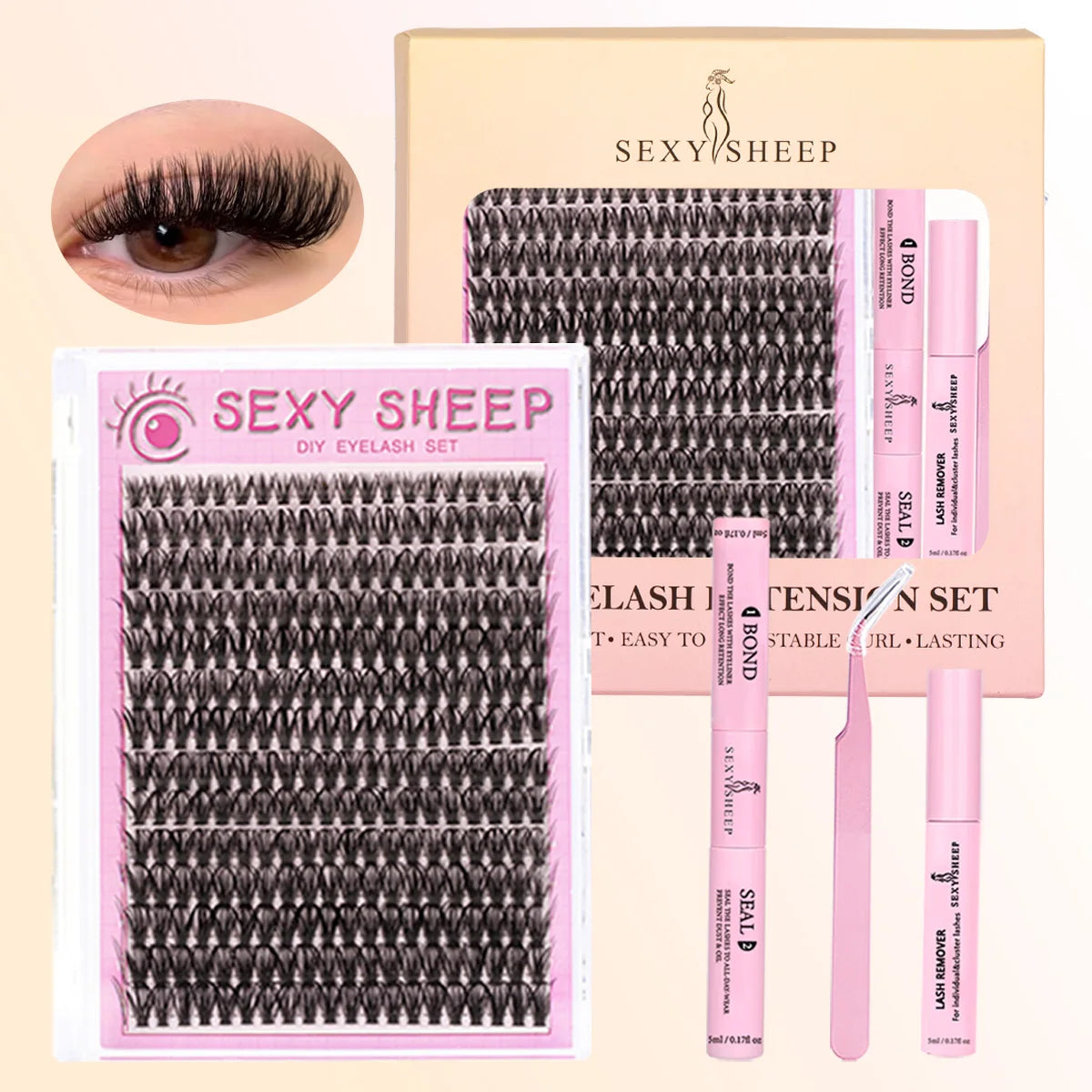 Eyelash Clusters Kit Reusable Soft Eyelash Extension With Bond&Seal Lash Tweezers Glue Remover Full Makeup Tool