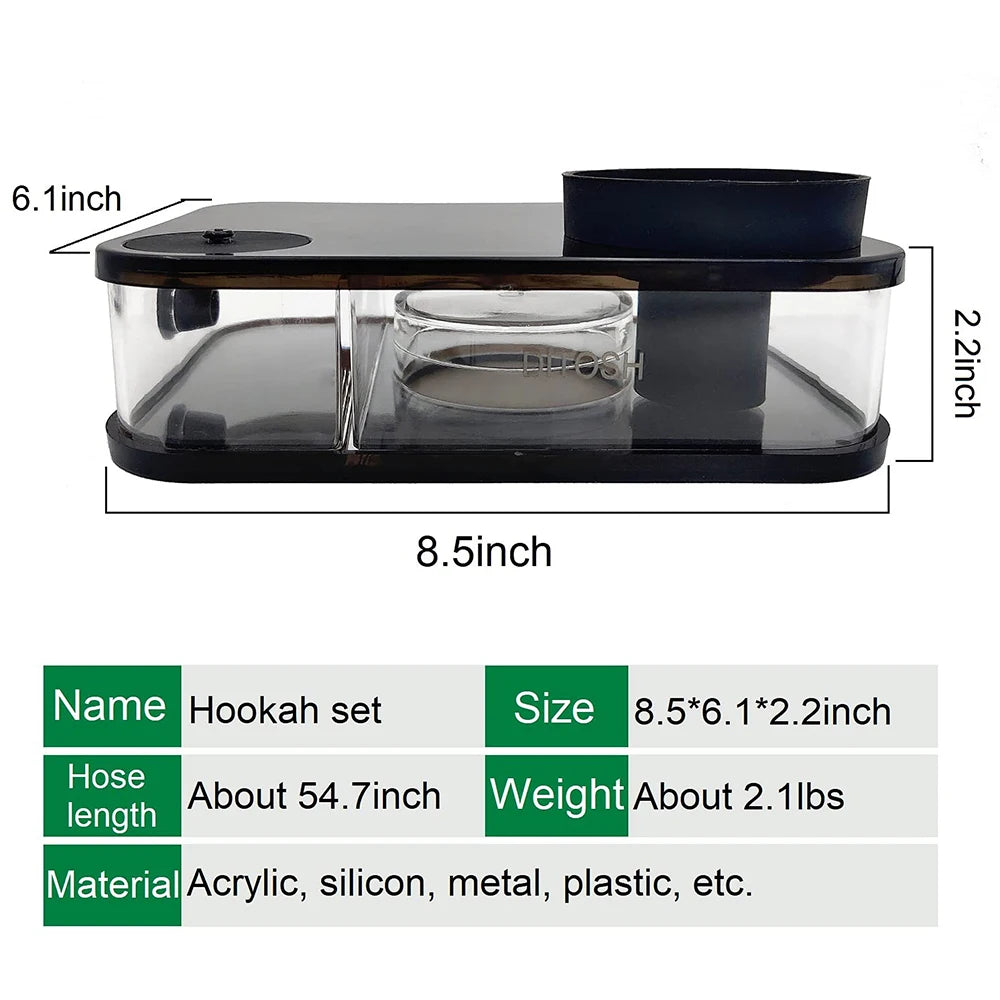 Rectangle Hookah Smoking Pipe Set Shisha Narguile Complete with Remote LED Light Shisha Bowls Charcoal Rack Smoking Accessories