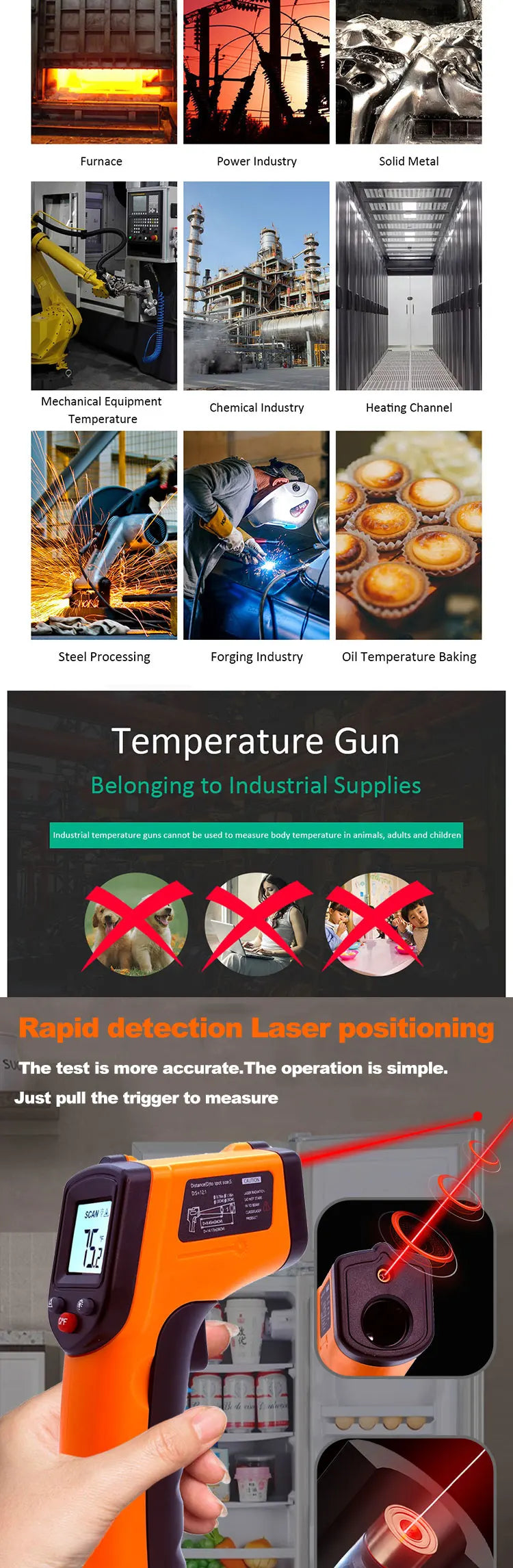 Laser Temperature Gun Infrared Thermometer Sensor Handheld Non-contact IR LCD Industrial Pyrometer Digital BBQ thermometer400 °C