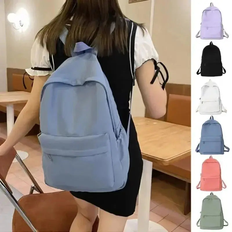 New Women Schoolbag Waterproof Large Capacity School Backpack Smooth Zipper Solid Teens Girl Casual Daypack Bag Student Supply
