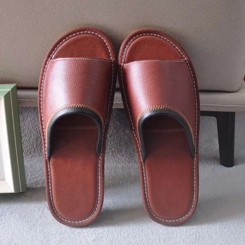 Genuine Leather Couple Summer Indoor Slippers Anti-Slip Women Household Slippers Men Casual Home Shoes