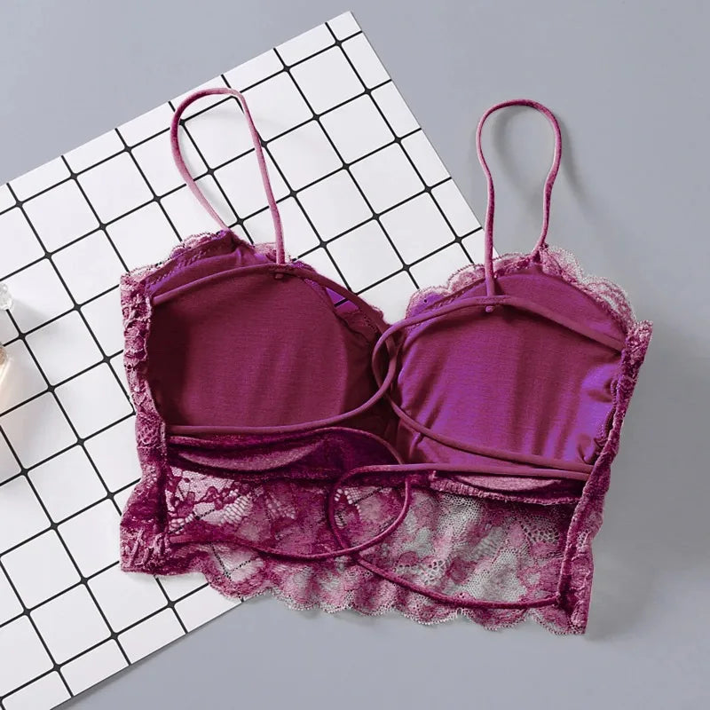 Summer Women Lace Sexy Top Sun Sleeveless Tops padded Bralette Bra Bustier Zipper Back Club Crop Tank lingerie женское белье