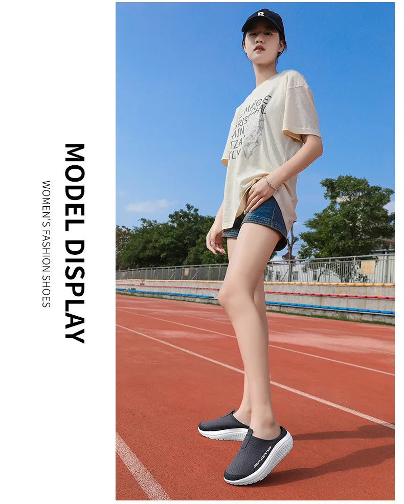 Ladies' Half Dragged Thick Soled Shoes Are Casual Lightweight and Breathable Increasing The Height for Lazy People To Step On