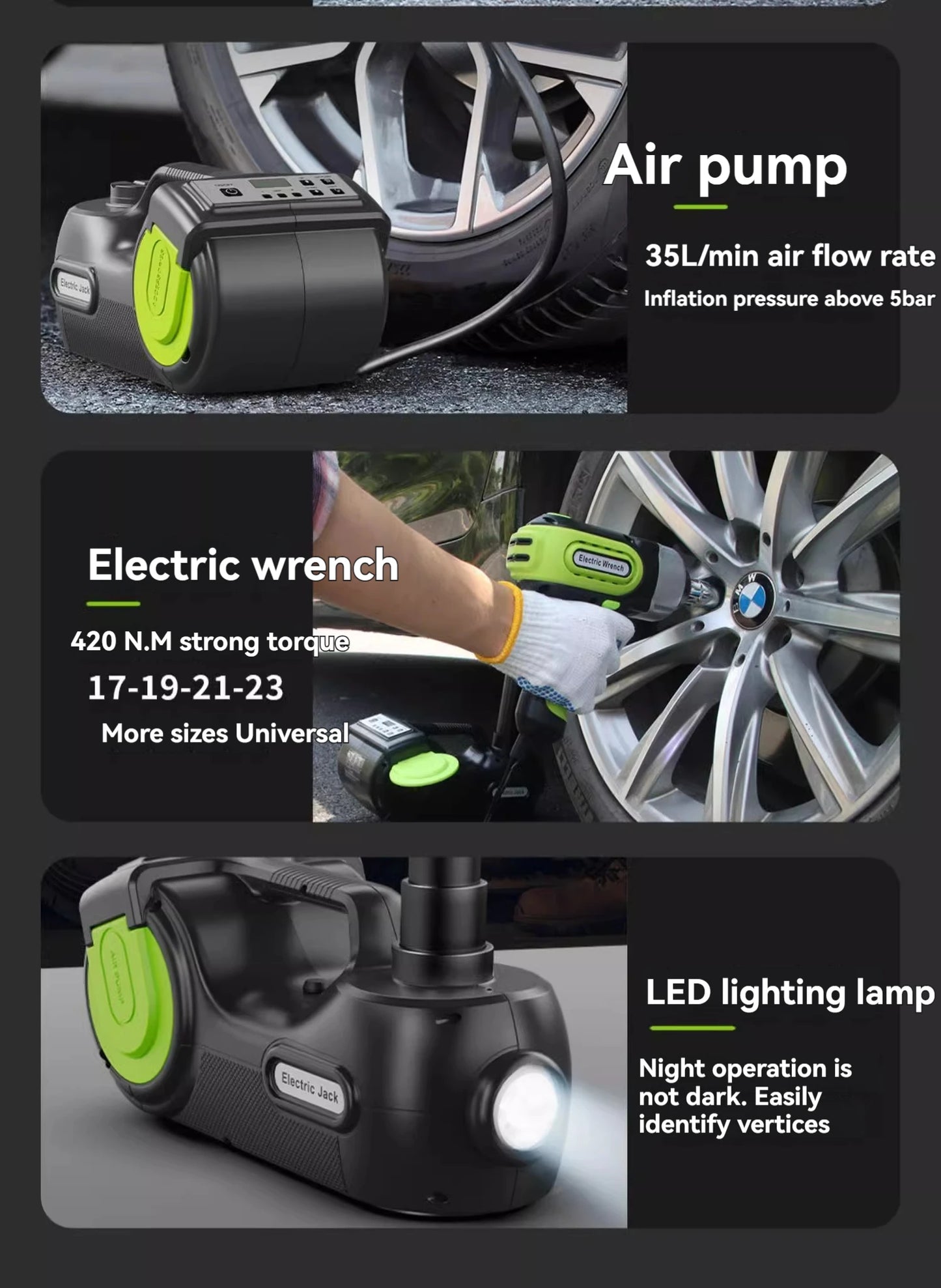 5 Ton Electric Car Jack  with Electric Impact Wrench, Built-in Inflatable Pump Hydraulic Jack Lift Portable Car