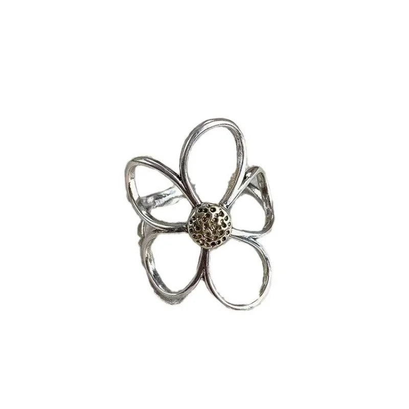 Sterling Silve Flower Ring for Women Gift Hollow Out Design Retro Hip Hop Versatile Jewelry Party Gift Dropship