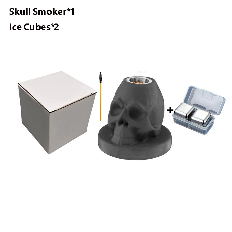 Ceramics Whiskey Smoker Kit Skull-Shaped Smoke Infuser Old Fashioned Cocktail Smoker Kit With Fruity Wood Chips Kitchen Bar Tool