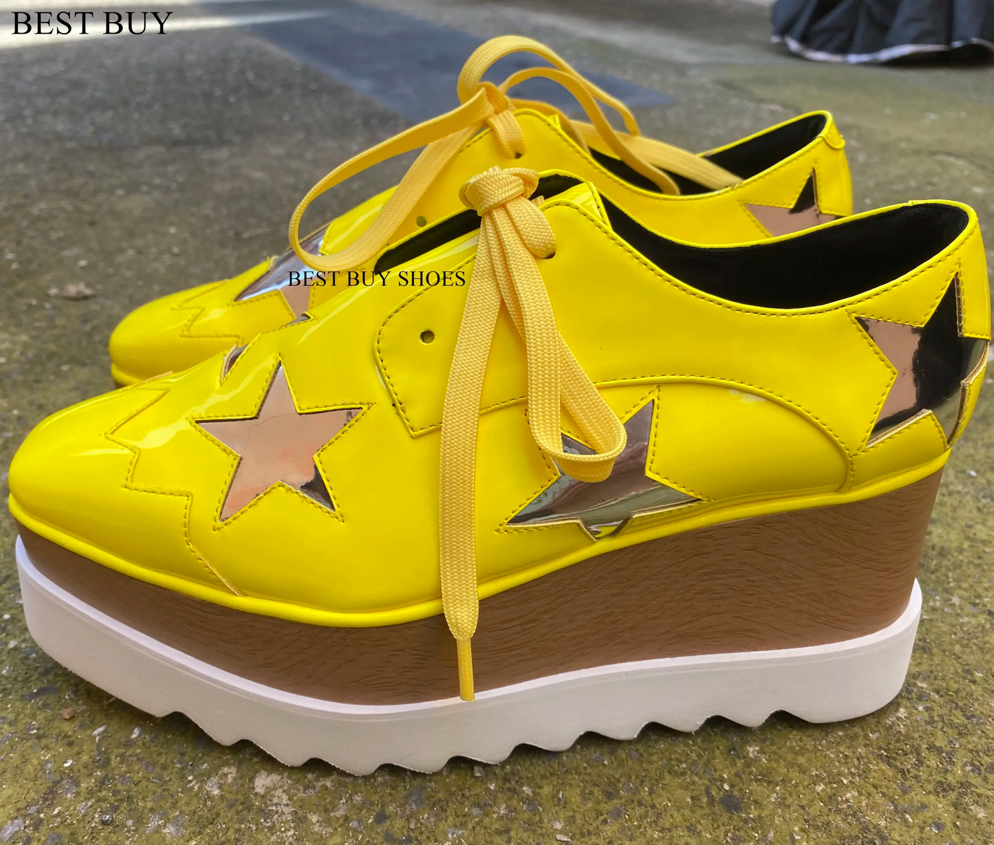 Women Fashion patent Stars high Loafers Shoes Lady Square Toe lace-up Thick Bottom Platform Wedge Shoes For Women sneakers