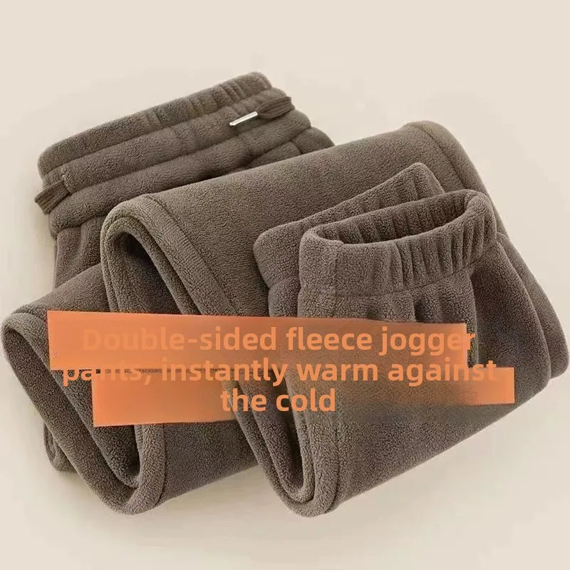 Double-Sided Fleece Men's Casual Thickened Loose Winter Sweatpants Warm Sporty Loose Fit Youthful Style  Color Long Trou...