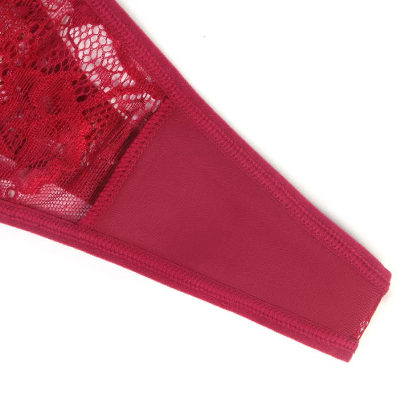 Thongs Women Hollow Out Lace G-string Lingerie Semi-Sheer Low Rise Ladies Perspective Bow Knickers