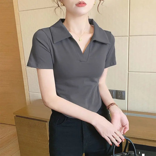 Women's Versatile Top Summer Loose Stylish Cover Fat Slim Short Sleeve