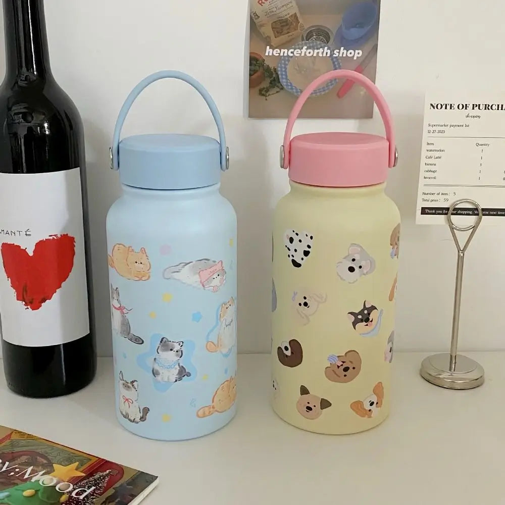Water Bottle 900ml Insulated Water Bottle With Straw Leak-proof Portable Insulation Cup Hot Drink Cartoon Thermal Cup Student