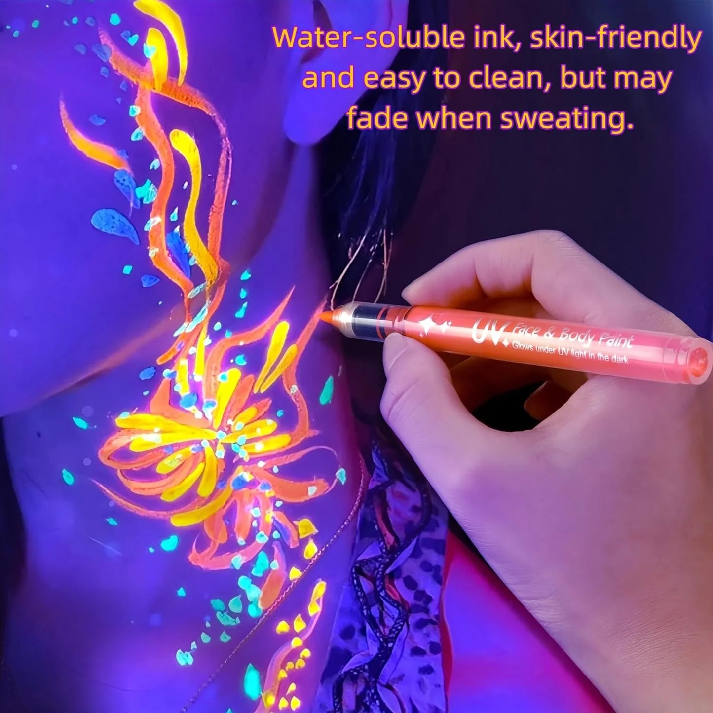 8 Colors UV Neon Face Paint Markers, Glow in the Dark Washable Multi-Surface Art Pens ， Face Painting