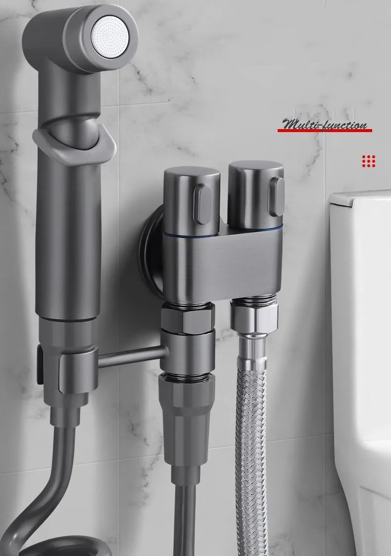 Toilet Cleaning Bidet Toilet Sprayer Set Water Portable Handheld Bidet Sprayer Shower Double Outlet Angle Valve Accessories