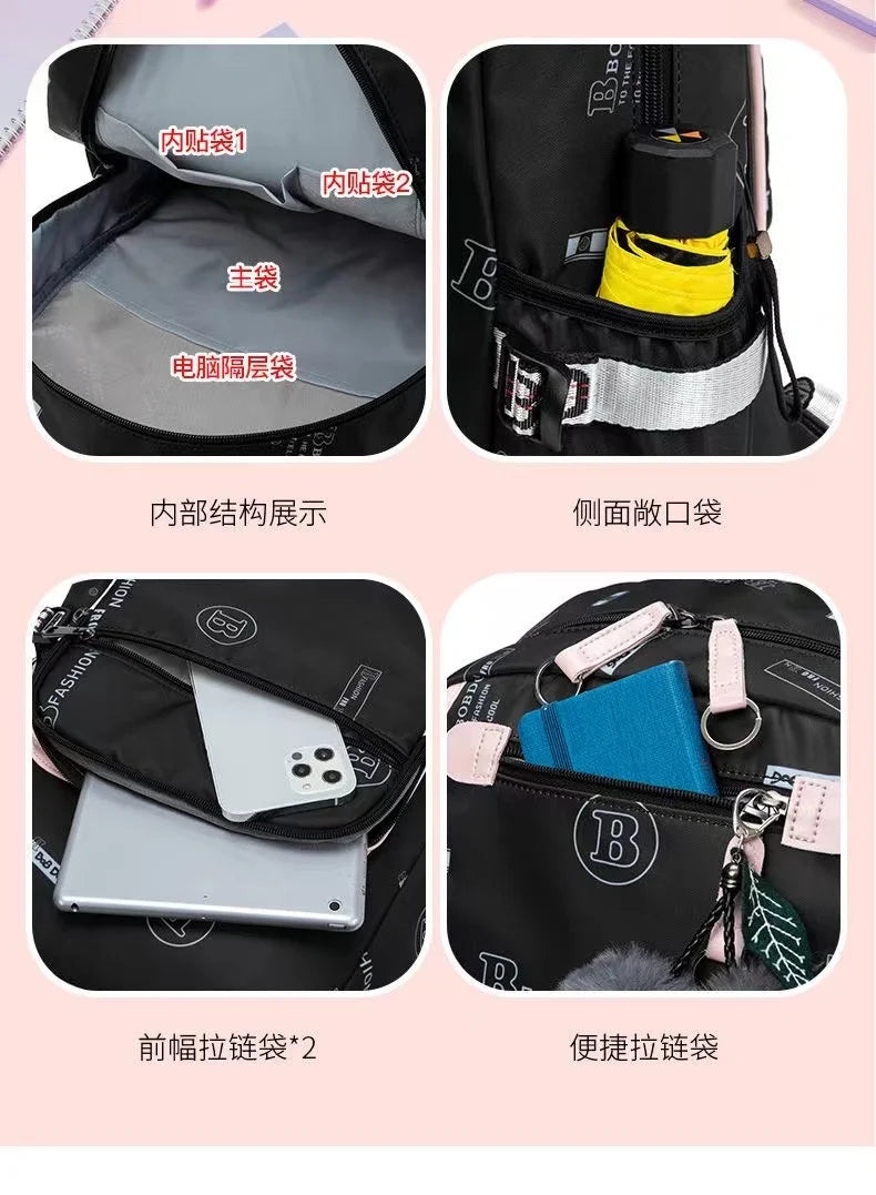 Large School Bags for Teenage Girls Canvas Schoolbag Student Book Bag Fashion Black Pink Teen School Backpack