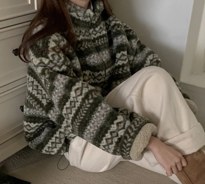 Winter Clothing with Retro Patterns  Thickened Warm Cotton Jacket for Women