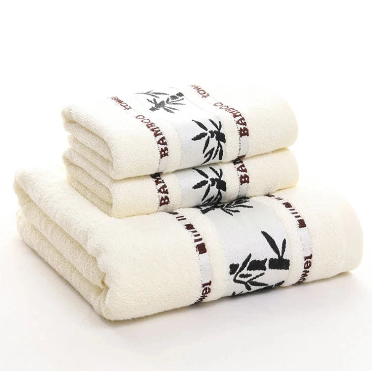 Inyahome Set of 3 Bathroom Cotton Towels Set Embroidered Luxury 2 Hand Towels 35x75cm and Big Bath Towels 70x140cm Washcloth