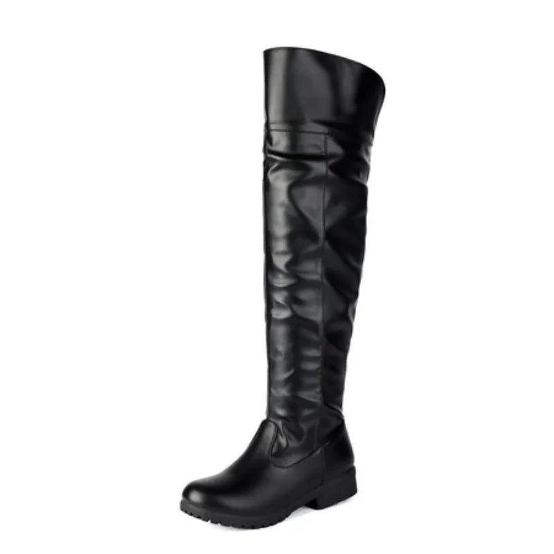 2026 Ladies Thigh High Footwear Round Toe Thick Heels 3cm Big Size 49 50 51 Casual Winter Knee High Bota