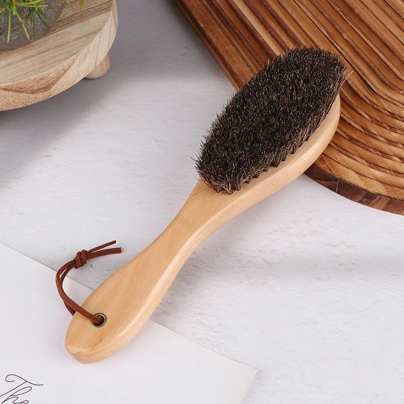 Horse Hair Brush Wooden Handle Shoe Polish Brush Soft Horsehair Laundry Cleaning Brush Anti-Static Cleaning Care Brush