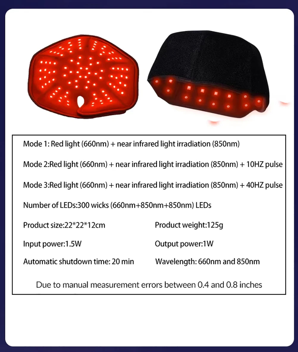 300Pcs Beams hair growth cap 650nm 850nm Red light Near Infrared 100pcs LED Light Hat Anti Hair Loss Relax scalp Massager Device
