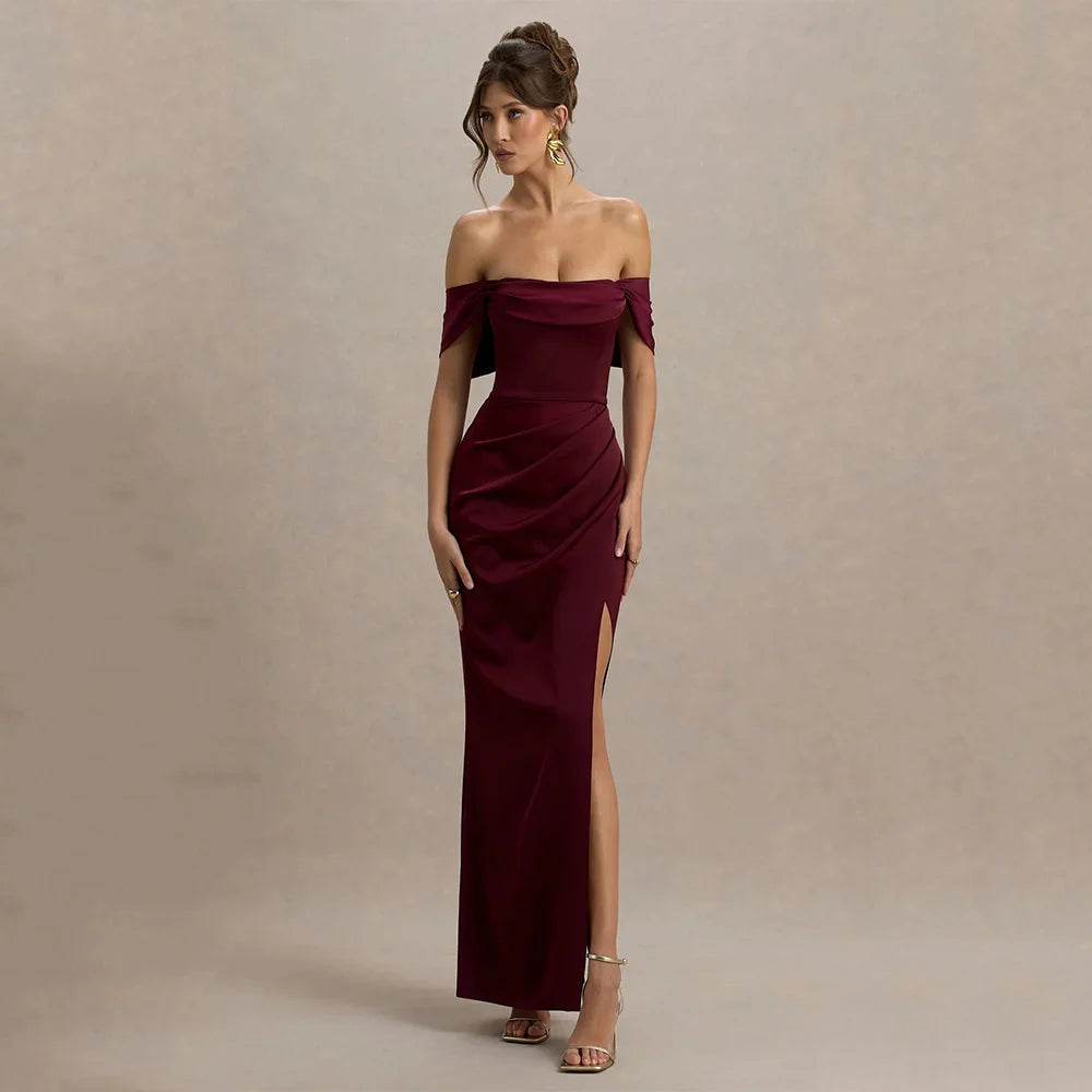 DRESS FORU Elegant Red Evening Dress Jersey for Floor-Length One Word Collar Prom Party Sheath Vestidos De Fiesta Customized
