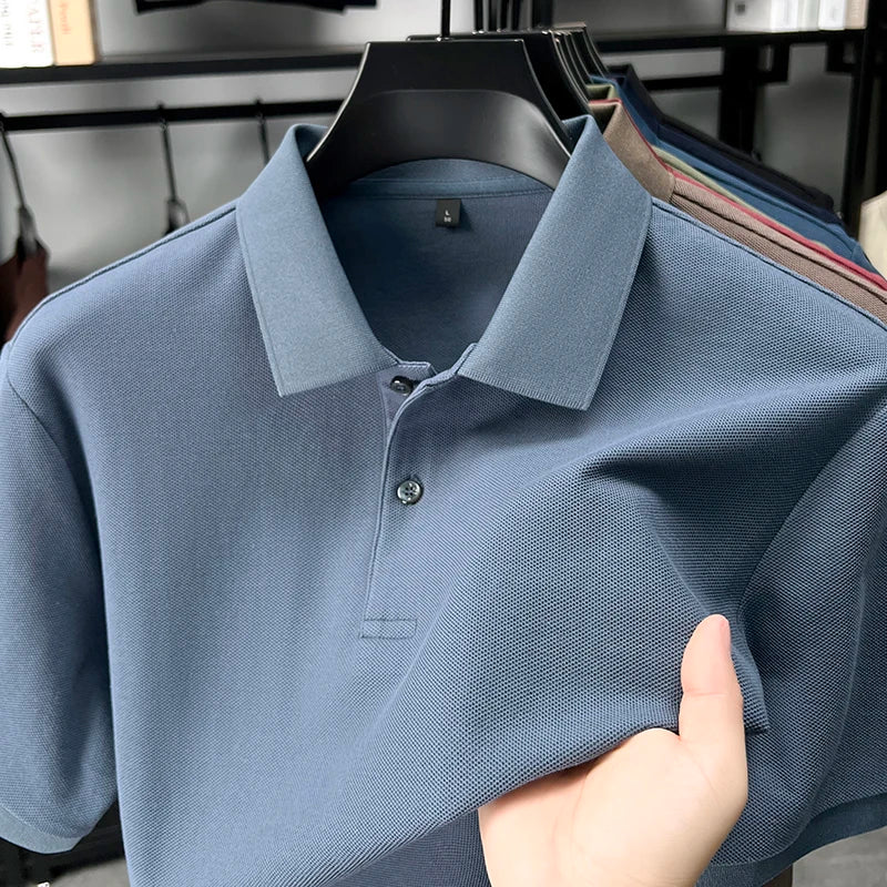 100% pure cotton men's short sleeve polo shirt high-quality classic solid color summer business casual comfort versatile T-shirt