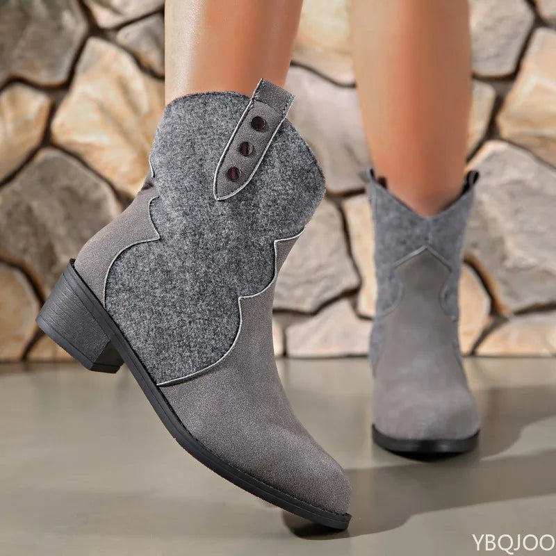Elegant minimalist women's boots new autumn winter fashionable versatile thick heel round toe mid top retro women's boots