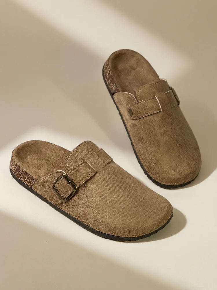 2025 new autumn  women's shoes with a toe-wrapped half slippers wear flat retro slippers