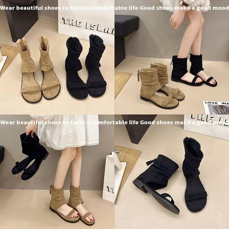 2025 Female Low Heel Footwear Gladiator Sandals Shoes For Women Zippers Fashion Open Toe Ladies Sandals Ankle Booties Shoe Pumps