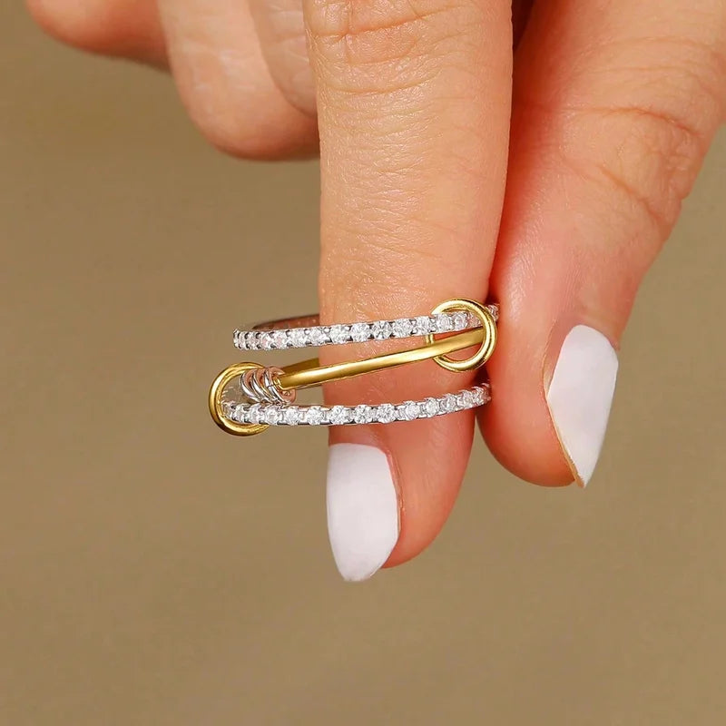 925 Sterling Silver Luxury Multiple Levels Of Interlocking Zircon Ring For Women Daily Life Fashion High Quality Fine Jewelry