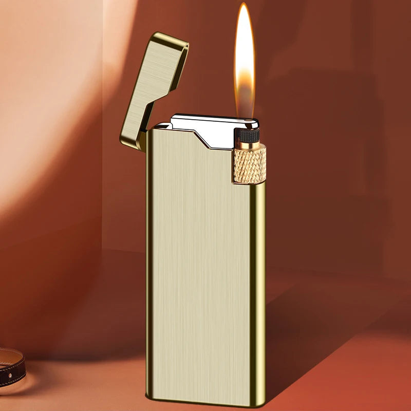 New Personality Portable Metal Slender Wheel Lighter Butane Gas Open Flame Lighter Mini Cigarette Lighter Gadget Men's Gift