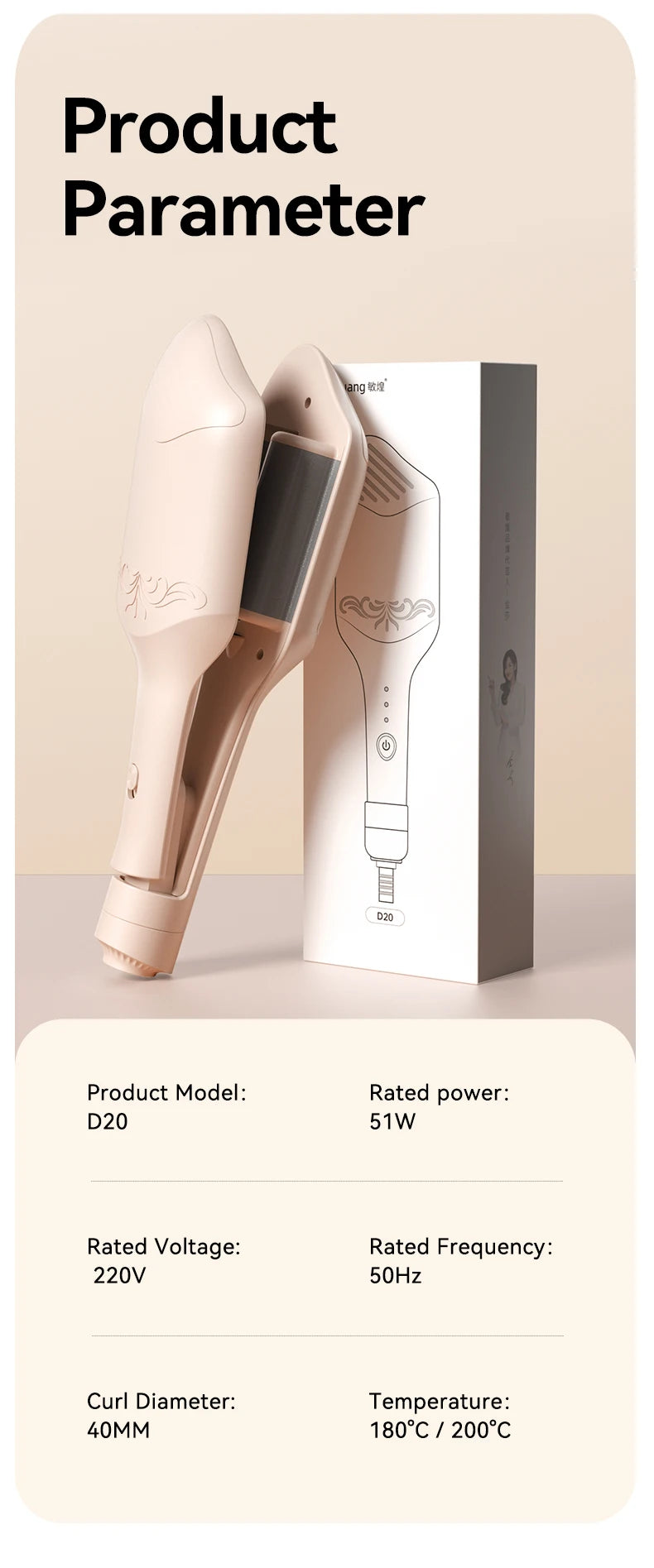 Curling Iron Temperature Adjustable Beach Waves Curling-Wand Hair Crimper Waver, Ionic Deep Waver Hair Curler Tool with Ceramic