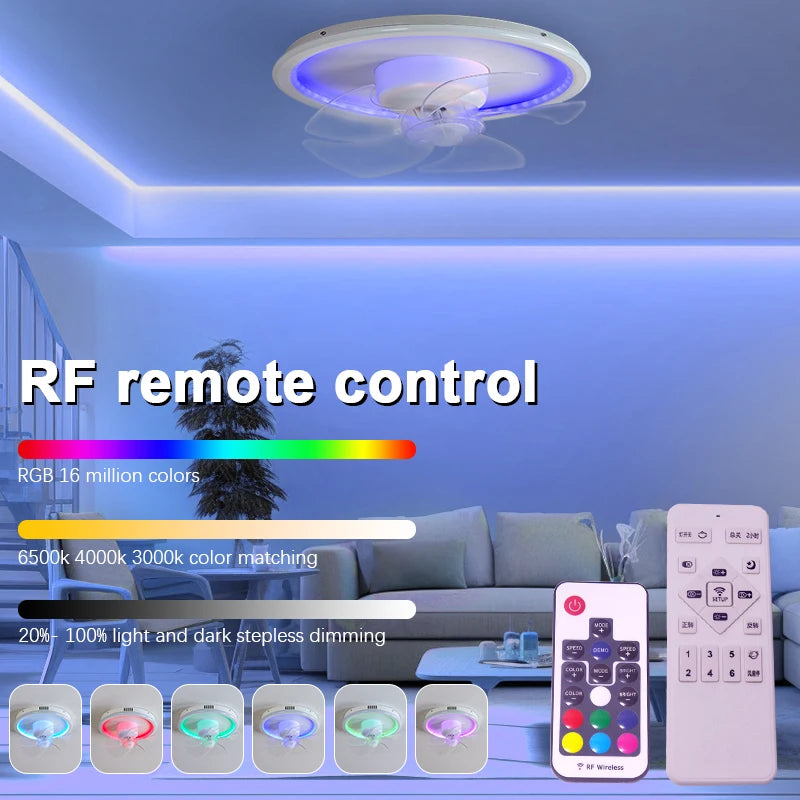 LED Ceiling Fan Lamp RGB Stepless Dimming Remote Interior Lighting Fixture Bedroom Living Home Decor Ceiling Fan With Light