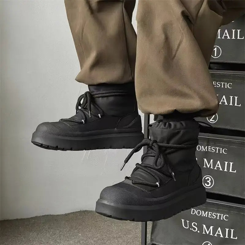 Men's Snow Boots Autumn and Winter Thickened Fashion Casual Bakers Shoes Fur-Lined Thickened Warm Mid-Calf Cotton Shoes