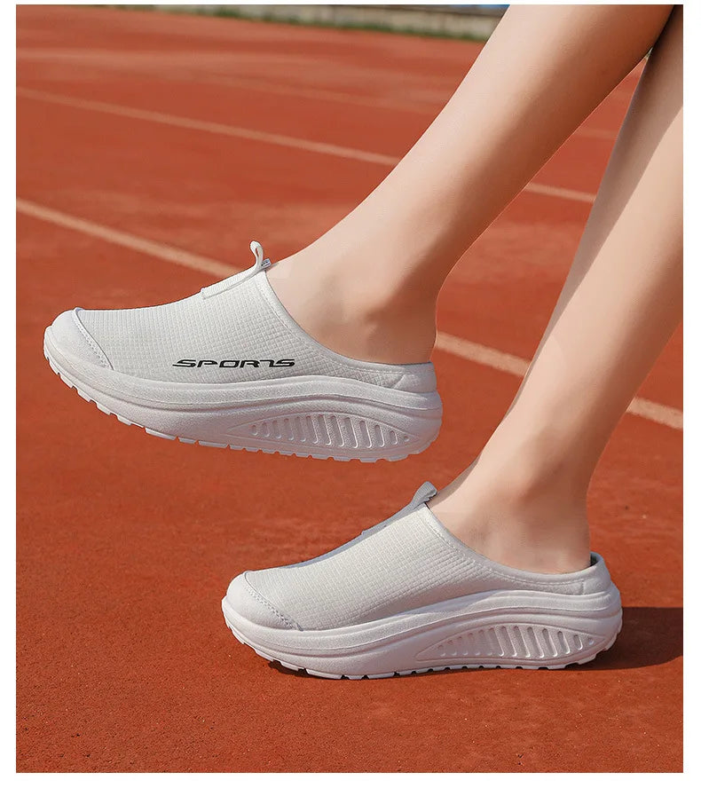 Ladies' Half Dragged Thick Soled Shoes Are Casual Lightweight and Breathable Increasing The Height for Lazy People To Step On