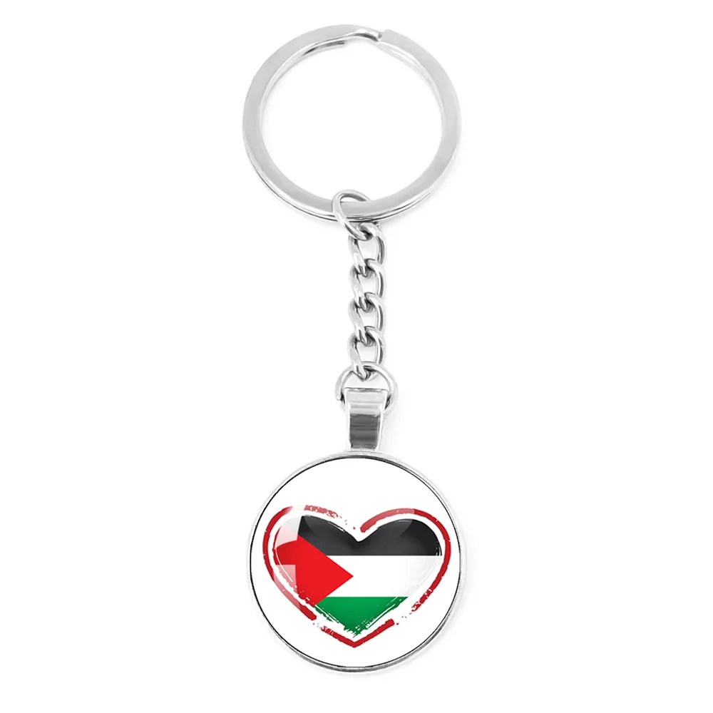 Palestine Nation Flag Emblem Personalized Art Patterns 25mm Glass Cabohcon Keychain Key Rings for Women Men Jewelry Gift