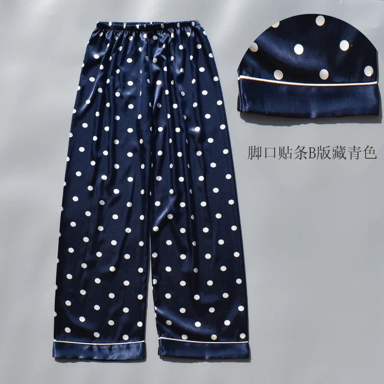 Pajama Pants For Women Silk Satin Trousers Stripes Thin Loose Plus-size Ice Home Pants Night Wears Sleep Bottoms For Female