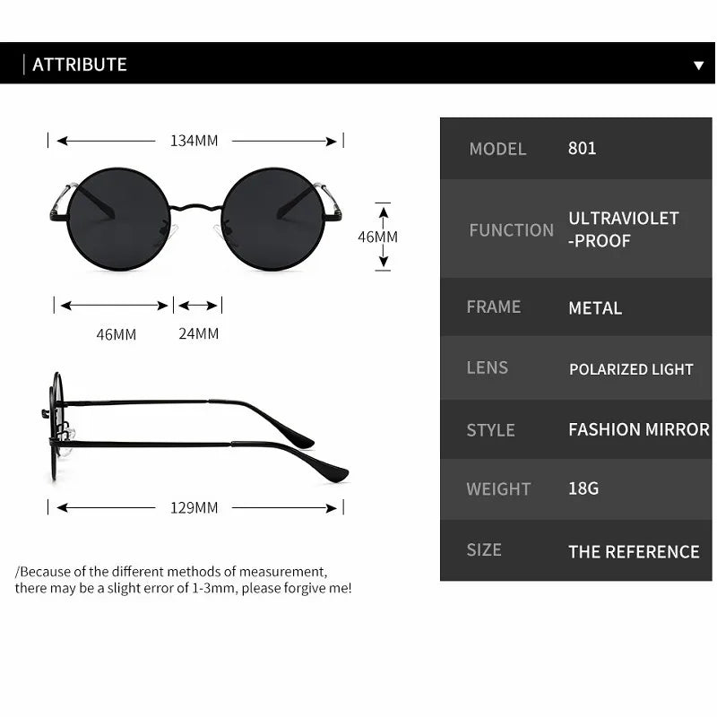 Round Polarized Sunglasses Men Women Retro Sun Glasses Male Female Brand Designer Metal Frame Eyewear Driving Eyeglasses UV400