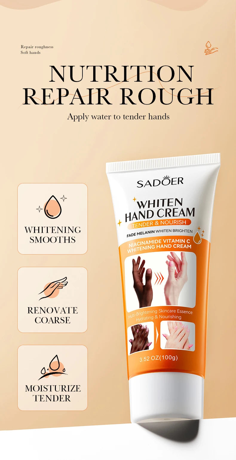 SADOER Skin Whitening Hand Cream Moisturizing Tender Nourish Non Greasy Hydrating Beauty Skin Care