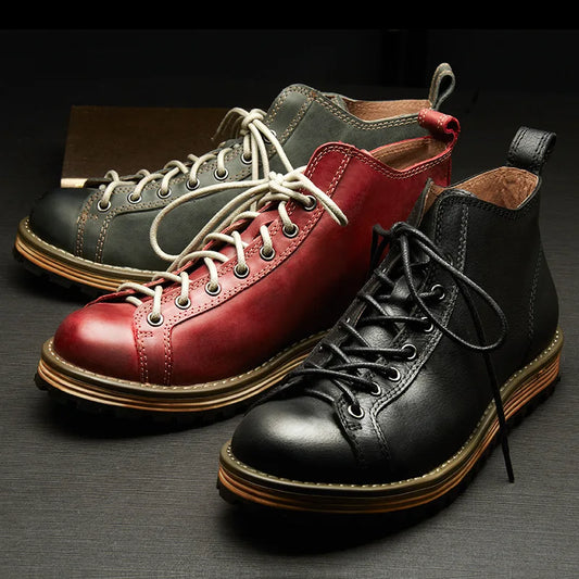 Genuine Leather Shoes Outdoor Trekking Riding Combat Fitness Top Layer Cowhide Round Head Walking Boots Tooling Working Camping