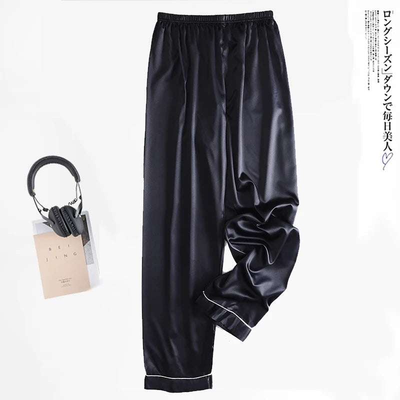 Ice Silk Sleep Pants Long Loose Fit Home Clothes for Men And Women plus Size Simulated Silk Single Piece Couple Home Pants