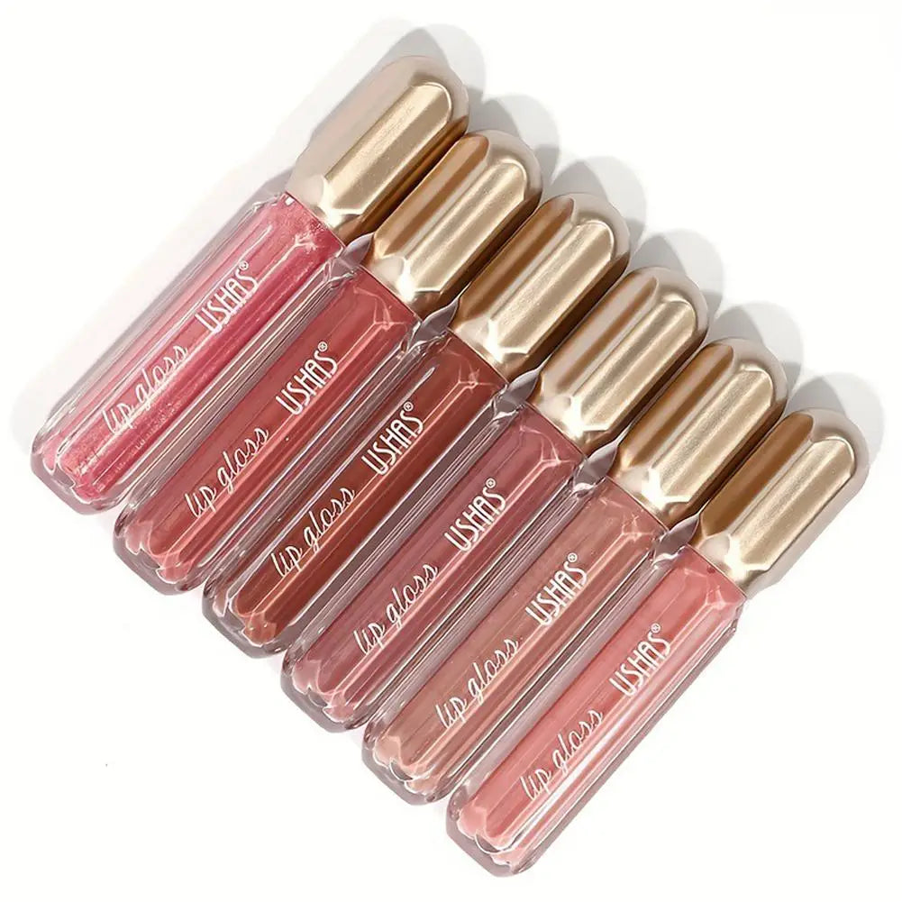 USHAS Mirror Pearl Lip Gloss Waterproof Non Stick Cup Long Lasting Moisturizing Lipstick Shine Glitter Lip Glaze Lip Tint Makeup