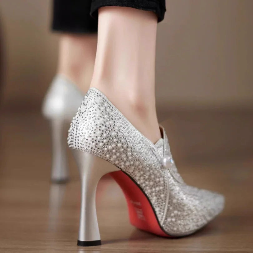 2026 Spring and Autumn high heels, pointed-toe, thick-heeled, shallow-mouthed, elegant and versatile professional women's shoes