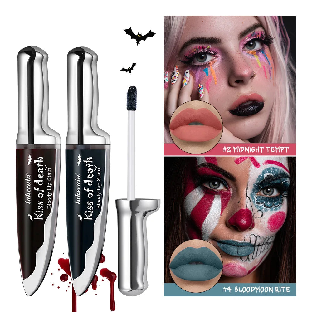 Lakerain 4pcs Kiss of Death Lip Stain Kit  Blood-stained Lip Look Long Water Proof Matte  DEVILS KISS WITCH'S CURSE Gothic Makeu