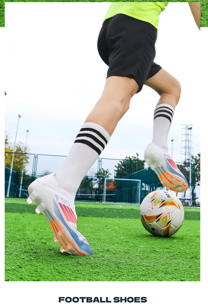 New Men Football Boots Long Spikes Ultralight Match Breathable Indoor Sneakers Soccer Shoes Cleats TF Training Drop Shipping