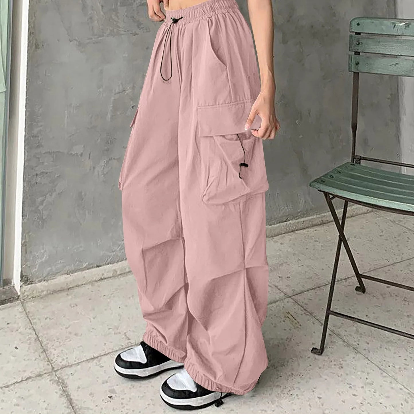 Women Pants Casual Low Waist Drawstring Sweatpant Solid Drawstring Parachute Trousers Oversized Pants Jogger Women'S Pants