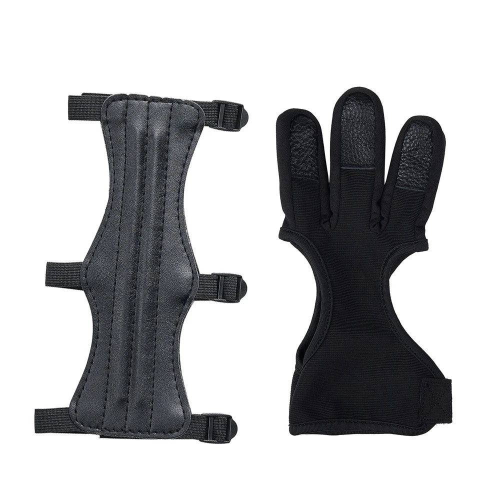 Archery Arm Finger Guard Leather Handguard Protector Adult 3 Finger Glove Left Right Hunting Shooting Safety Anti Slip Protect