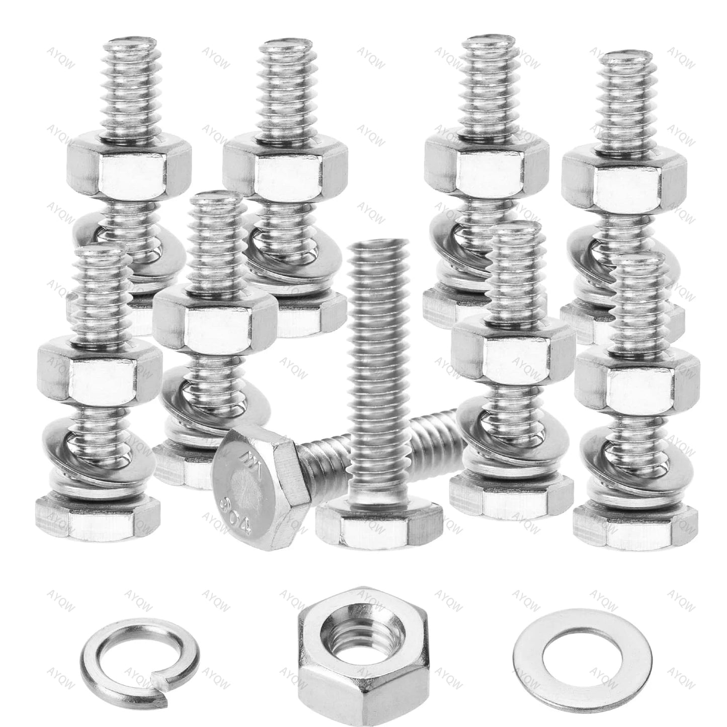 120/240/480pcs Stainless Steel Nuts and Bolts Assortment Kit, Including 6 Sizes Hex Bolts,Flat Washers, Lock Washers.